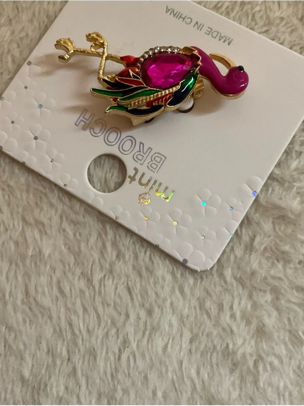 mint Fuchsia Flamingo Crystal & Enamel Brooch